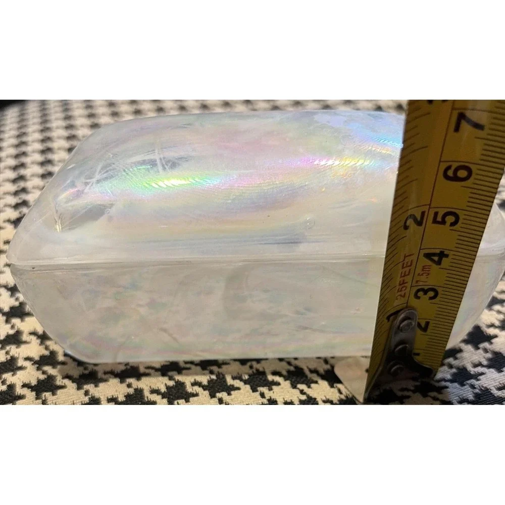 VTG White Opulent Glass W/ Lid iridescent Trinket Vanity Box‎ Swirl Beautiful